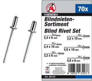 Blindnieten-Sortiment | Ø 2,4 - 4,8 mm | 70-tlg.